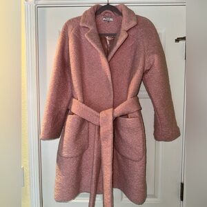 Ganni Pink Boucle Belted Wool Coat